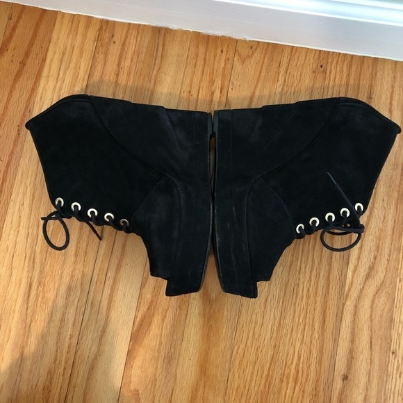 Diane Von Furstenberg Payton Black Wedge Boots Peep Toe Lace Up Black Su… - Picture 4 of 10